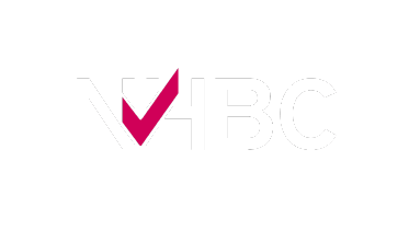 the nhbc logo in white and magenta on a transparent background