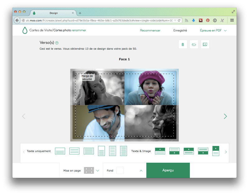 L’interface d’édition du verso des cartes