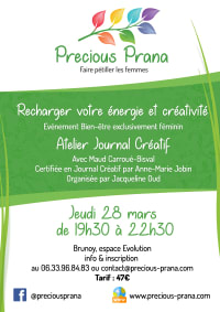 Atelier Journal Créatif le 28 mars 2019, par Precious Prana