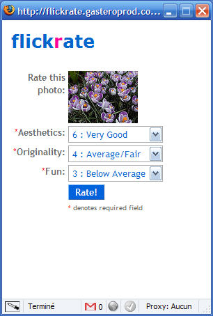 Voter dans une popup. Popup ouverte par le bookmarklet flickRate depuis une page de photo