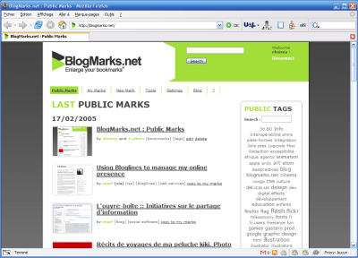 La page d'accueil publique de Blogmarks.net