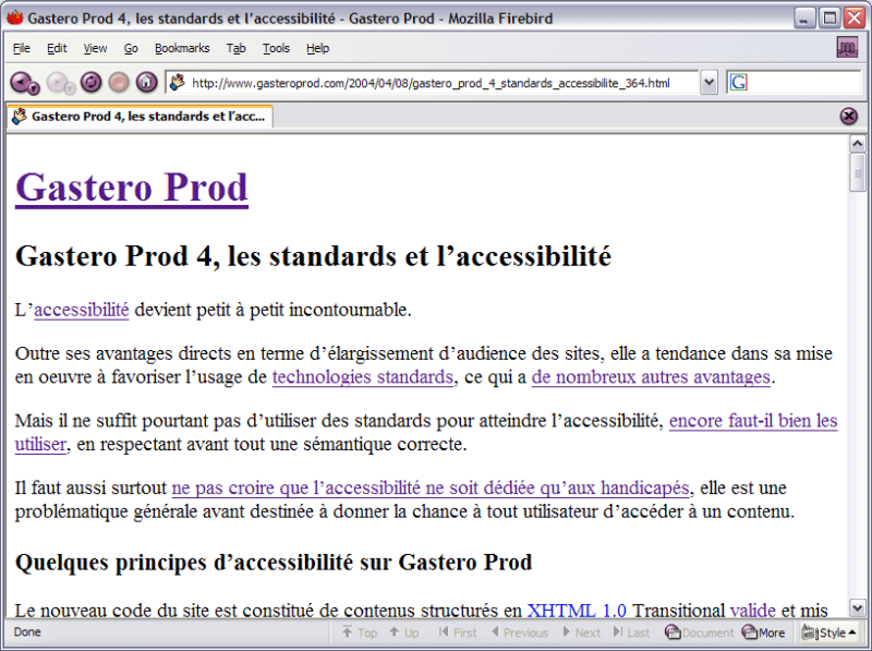 Sans feuille de style. Affichage dans Mozilla Firebird avec la feuille de styles désactivée