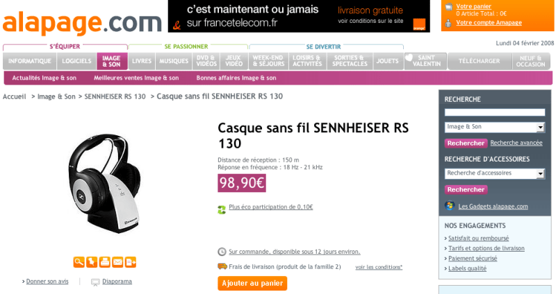 Page produit sur Alapage