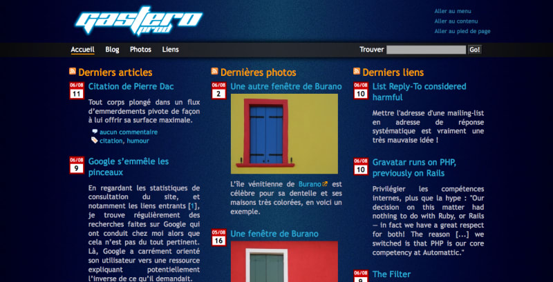 Le design du site Gastero Prod entre 2008 et 2011