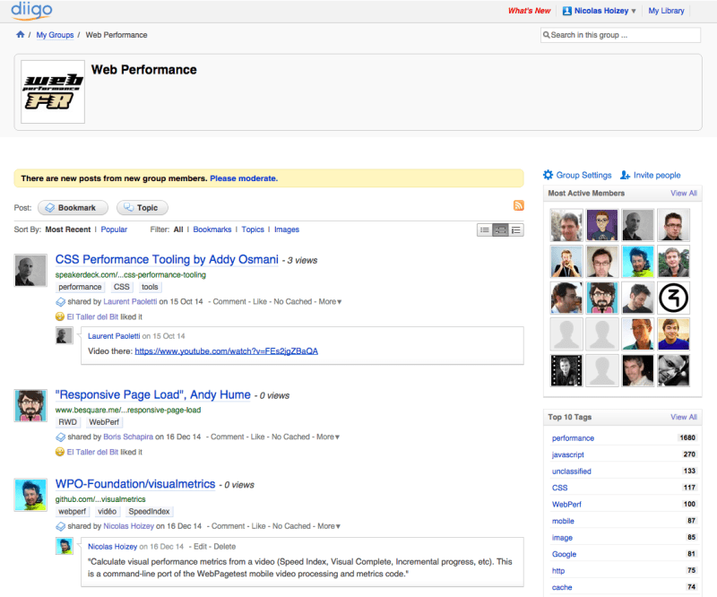 Le groupe Web Performance sur Diigo
