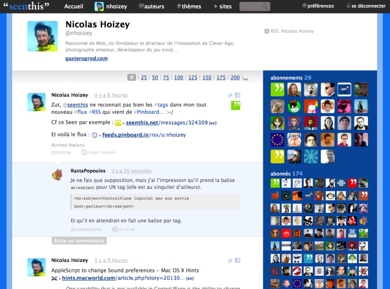 L'interface de Seenthis