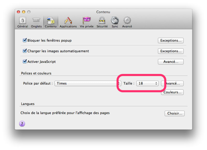Modifier la taille de texte par défaut dans Firefox