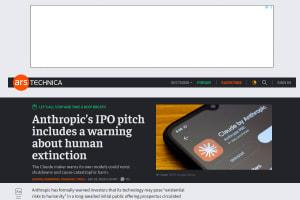 Screenshot of “Anthropic’s IPO pitch includes a warning about human extinction”