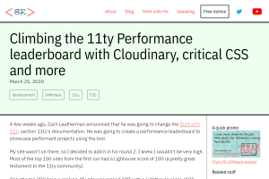 Screenshot of “Climbing the 11ty Performance leaderboard with Cloudinary, critical CSS and more”