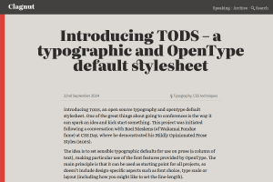 Screenshot of “Introducing TODS – a typographic and OpenType default stylesheet”