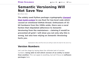 Screenshot of “Semantic Versioning Will Not Save You”