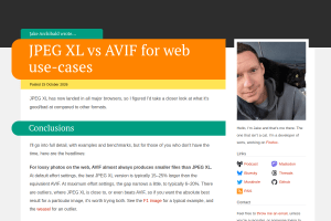 Screenshot of “JPEG XL vs AVIF for web use-cases”