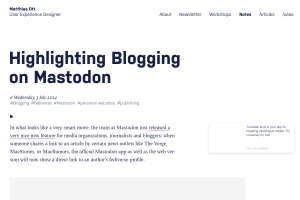 Screenshot of “Highlighting Blogging on Mastodon”
