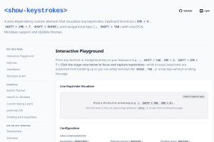 Screenshot of “<show-keystrokes> – Keystroke & Shortcut Visualizer Custom Element”