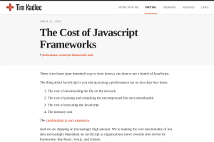 Screenshot of “The Cost of Javascript Frameworks”