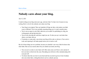 Screenshot of “Nobody cares about your blog.”