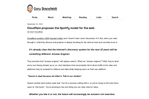 Screenshot of “Cloudflare proposes the Spotify model for the web”