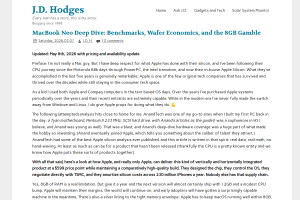 Screenshot of “MacBook Neo Deep Dive: Benchmarks, Wafer Economics, and the 8GB Gamble”