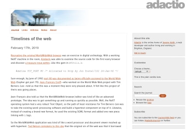 screenshot of Timelines of the web