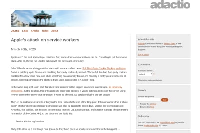 screenshot of Apple’s attack on service workers