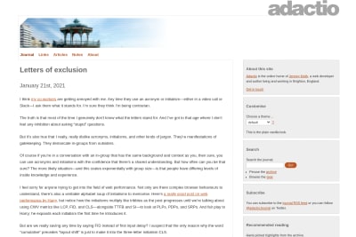 screenshot of Letters of exclusion