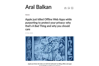 screenshot of Apple just killed Offline Web Apps while purporting to protect your privacy: why that’s A Bad Thing and why you should care