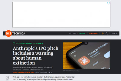 screenshot of Anthropic’s IPO pitch includes a warning about human extinction