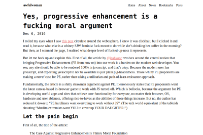 screenshot of Yes, progressive enhancement is a fucking moral argument