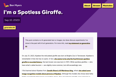 screenshot of I'm a Spotless Giraffe.