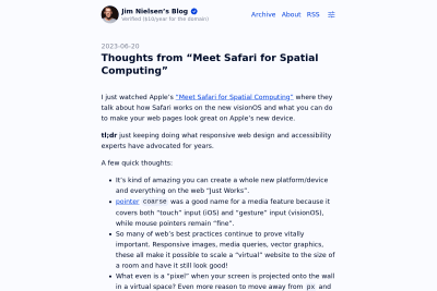screenshot of Thoughts from “Meet Safari for Spatial Computing”