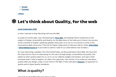 screenshot of Let’s think about Quality, for the web