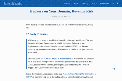 screenshot of Trackers on Your Domain, Revenue Risk