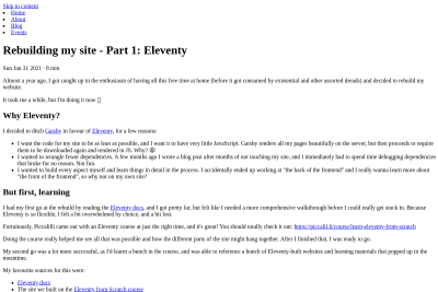 screenshot of Rebuilding my site - Part 1: Eleventy