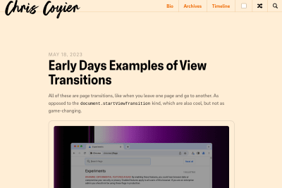 screenshot of Early Days Examples of View Transitions