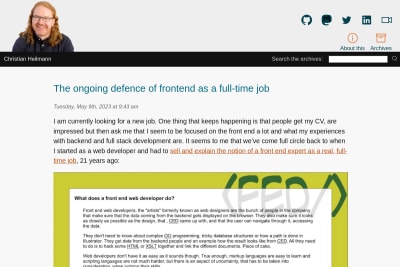 screenshot of The ongoing defence of frontend as a full-time job