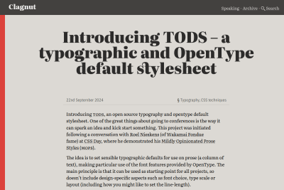 screenshot of Introducing TODS – a typographic and OpenType default stylesheet