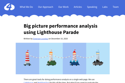 screenshot of Big picture performance analysis using Lighthouse Parade