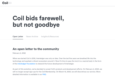 screenshot of Coil bids farewell, but not goodbye