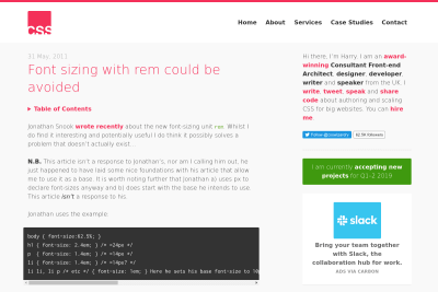screenshot of Font sizing with rem could be avoided