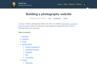 screenshot of Building a photography website