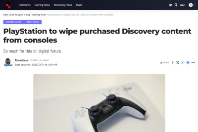 screenshot of PlayStation to wipe purchased Discovery content from consoles