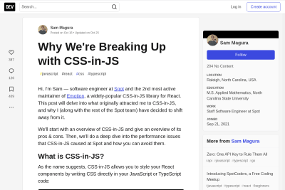 screenshot of Why We're Breaking Up with CSS-in-JS