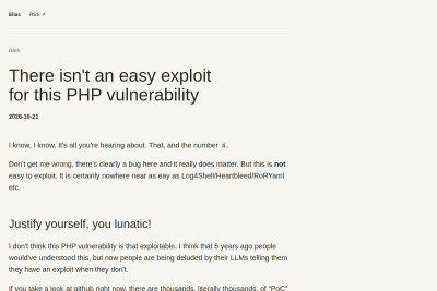 screenshot of There isn't an easy exploit for this PHP vulnerability