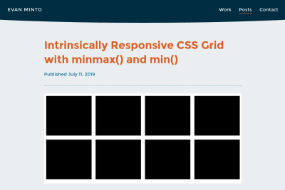 screenshot of Intrinsically Responsive CSS Grid with minmax() and min()