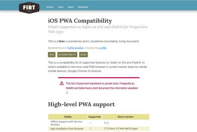 screenshot of iOS PWA Compatibility