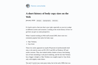 screenshot of A short history of body copy sizes on the Web