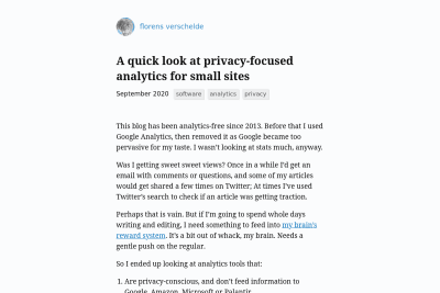 screenshot of A quick look at privacy-focused analytics for small sites