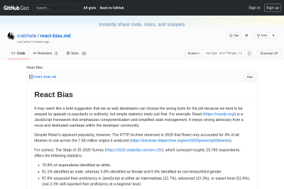 screenshot of React Bias