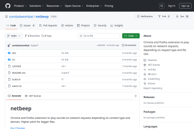 screenshot of netbeep: Chrome extension to play sounds on network requests, depending on request type and file size