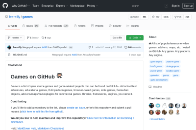 screenshot of Games on GitHub